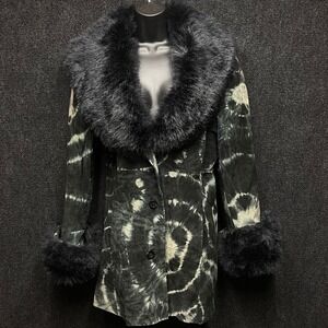 Vintage Maxima Wilsons Leather Tie Dye Suede Coat Faux Fur size Large RARE!
